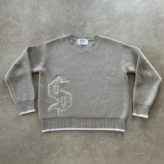 'Buy Happiness' Grey Knit Sweater